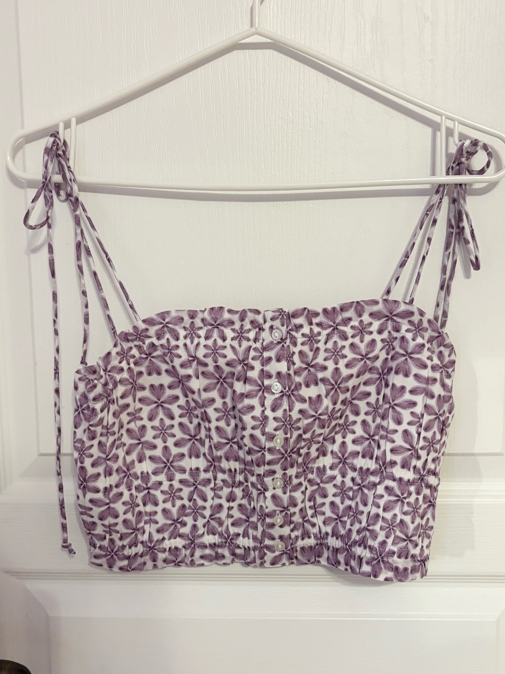 Aerie Purple Floral Smocked Tie-Strap Top